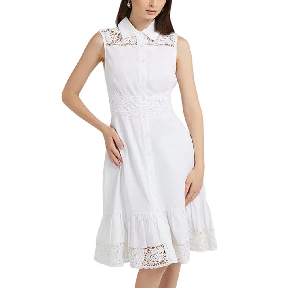 GUESS Francoise Lace-Trim Shirtdress Size Large / P2P 19.5” New w/ Tag MSRP $148